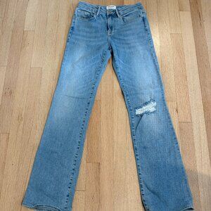 FRAME Le Mini Boot Jeans Size 26 Light Wash Distressed Knee